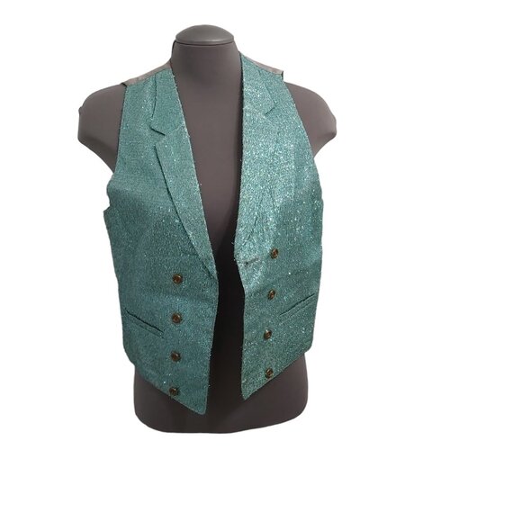 Vest - Turquoise Metallic Eyelash Fabric Grey Lining - Small - Unisex Adult - Picture 5 of 12